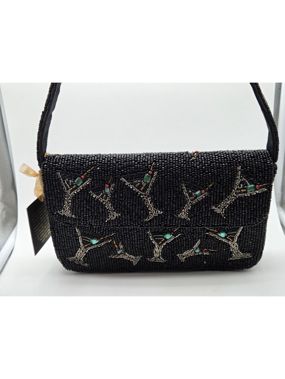 America & Beyond Beaded Martini Cocktail Shoulder Bag Black Handmade India NWT